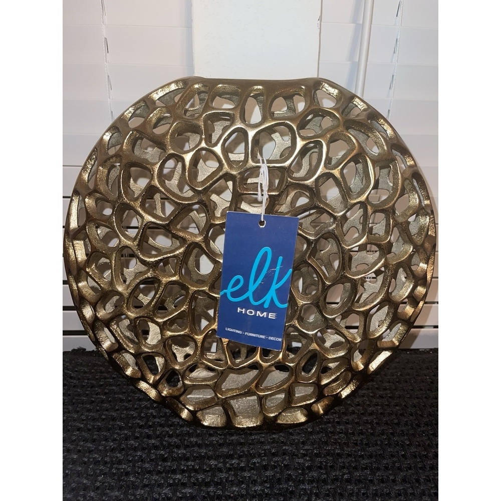 Elk Home Reef Brass Metal Contemporary 14" X 13" Inch Wide Vase Abstract Art New